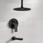 Remer TSF63 Matte Black Tub and Shower Faucet Set With Rain Ceiling Shower Head